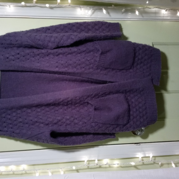 Women's Dreamers S/M grey-blue wicker braided long dbl pocket cardigan sweater - Picture 6 of 8